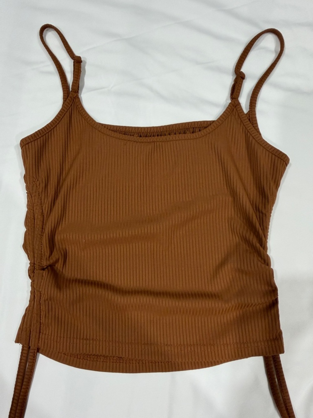SHEIN Brown Ribbed Ruched Spaghetti Strap Cami - Picture 2 of 2